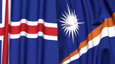 Gerçekçi kumaş dokusuna sahip İzlanda ve Marshall Adaları bayrakları