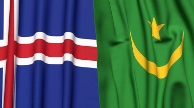 Gerçekçi kumaş dokusuna sahip İzlanda ve Mauritania bayrakları