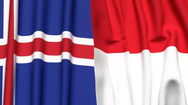 İzlanda ve Monako bayrakları gerçekçi kumaş dokusuna sahiptir.