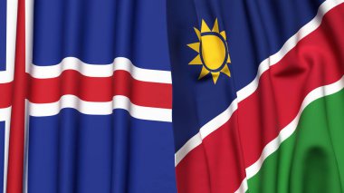 Gerçekçi kumaş dokusuna sahip İzlanda ve NAMIBIA bayrakları