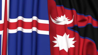 İzlanda ve NEPAL bayrakları gerçekçi kumaş dokusuna sahiptir.
