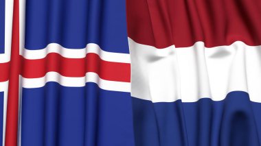 Gerçekçi kumaş dokusuna sahip İzlanda ve Netherland bayrakları