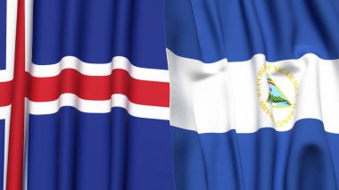Gerçekçi kumaş dokusuna sahip İzlanda ve NICARAGUA bayrakları