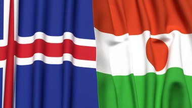 Gerçekçi kumaş dokusuna sahip ICELAND ve NIGER bayrakları