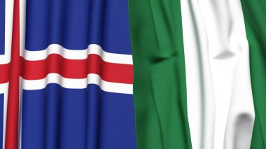 Gerçekçi kumaş dokusuna sahip İzlanda ve Nijerya bayrakları