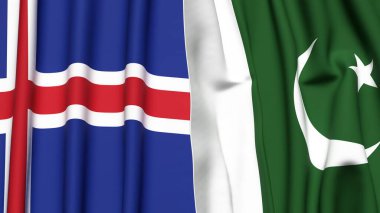 Gerçekçi kumaş dokusuna sahip İzlanda ve Pakistan bayrakları