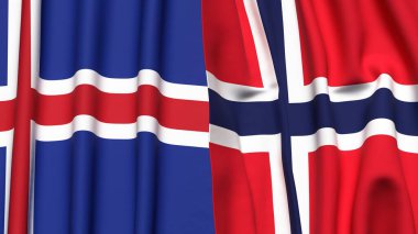 Gerçekçi kumaş dokusuna sahip İzlanda ve Norrway bayrakları