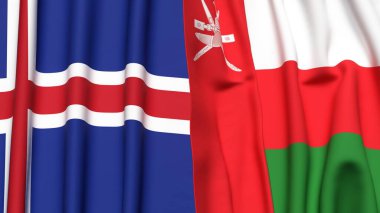 Gerçekçi kumaş desenli ICELAND ve OMAN bayrakları