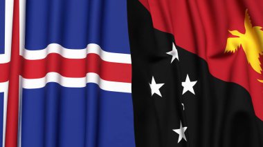 İzlanda ve PAPUA 'nın bayrakları gerçekçi kumaş dokusuna sahip yeni GUINEA