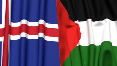 Gerçekçi kumaş dokusuna sahip ICELAND ve Filistin 4k bayrakları