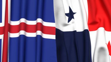 Gerçekçi kumaş dokusuna sahip ICELAND ve Panama bayrakları