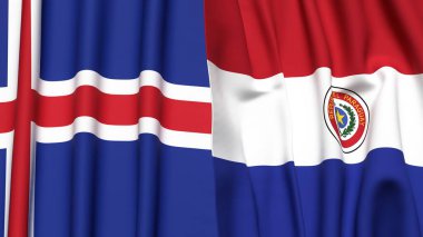 Gerçekçi kumaş dokusuna sahip İzlanda ve Paraguay bayrakları