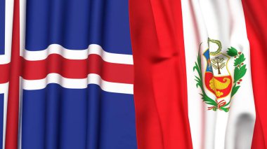 Gerçekçi kumaş dokusuna sahip ICELAND ve Peru bayrakları