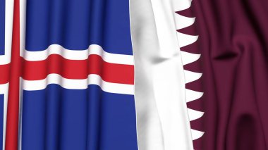 Gerçekçi kumaş dokusuna sahip İzlanda ve Katar bayrakları