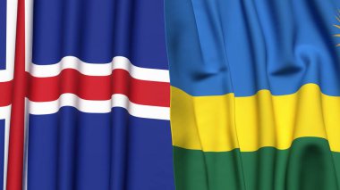 İzlanda ve Rwanda bayrakları gerçekçi kumaş desenli.