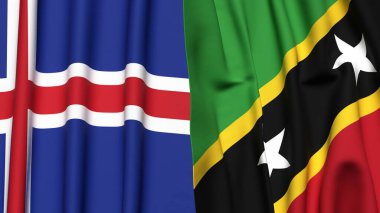 Gerçekçi kumaş dokusuna sahip İzlanda ve Aziz Kitts bayrakları