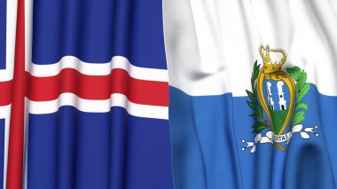İzlanda ve SAN MARINO bayrakları gerçekçi kumaş dokusuyla
