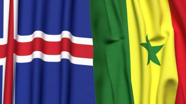 İzlanda ve Senegal bayrakları gerçekçi kumaş dokusuna sahiptir.