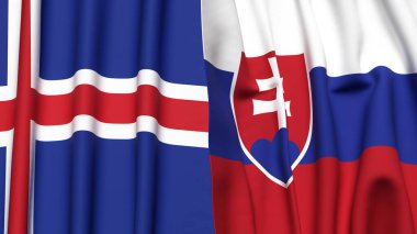Gerçekçi kumaş dokusuna sahip İzlanda ve SLOVAKIA bayrakları