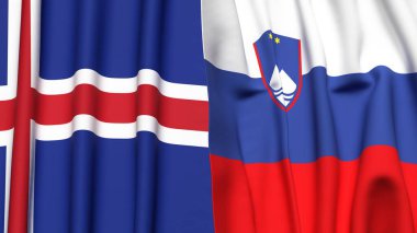 Gerçekçi kumaş dokusuna sahip İzlanda ve SLOVENIA bayrakları