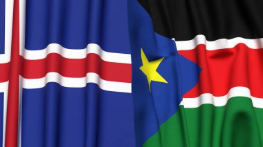 Gerçekçi kumaş dokusuna sahip İzlanda ve Güney Sudan bayrakları