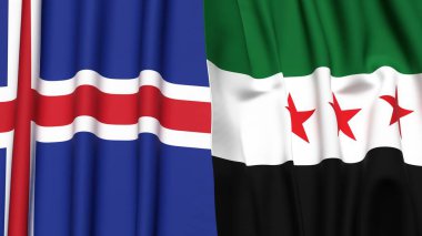 Gerçekçi kumaş dokusuna sahip ICELAND ve SYRIA bayrakları