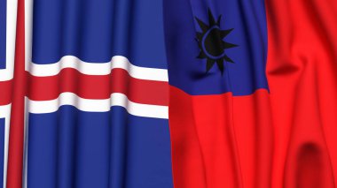 Gerçekçi kumaş dokusuna sahip ICELAND ve Tayvan bayrakları