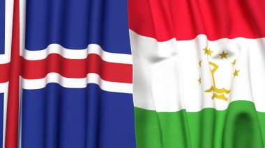 Gerçekçi kumaş dokusuna sahip ICELAND ve TAJIKISTAN bayrakları
