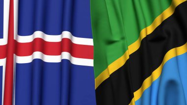 Gerçekçi kumaş dokusuna sahip İzlanda ve TANZANIA bayrakları