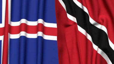 Gerçekçi kumaş dokusuna sahip ICELAND ve TRINIDAD bayrakları