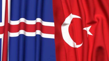 Gerçekçi kumaş dokusuna sahip ICELAND ve TURKEY bayrakları