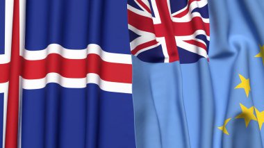 Gerçekçi kumaş desenli ICELAND ve TUVALU bayrakları