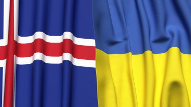 İzlanda ve UKRAINE bayrakları gerçekçi kumaş dokusuyla