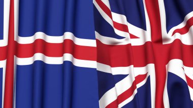 İzlanda bayrakları ve gerçekçi kumaş dokusuna sahip Birleşik KINGDOM