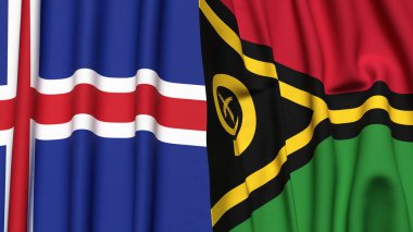 Gerçekçi kumaş dokusuna sahip ICELAND ve VANUATU bayrakları