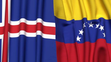 Gerçekçi kumaş dokusuna sahip ICELAND ve Venezuela bayrakları