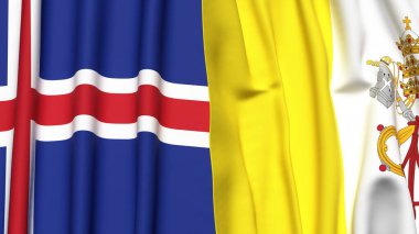 Gerçekçi kumaş dokusuna sahip İzlanda ve VATİKAN bayrakları