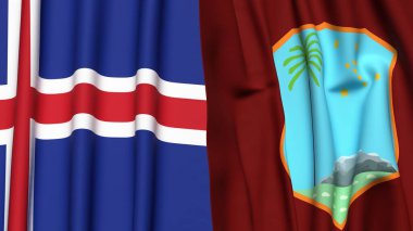 Gerçekçi kumaş desenli ICELAND ve Batı Hint Adaları bayrakları