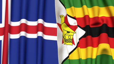 Gerçekçi kumaş desenli ICELAND ve ZIMBABWE bayrakları