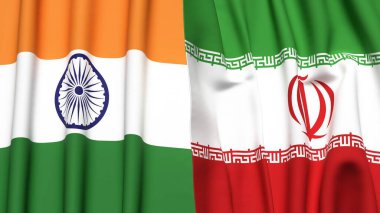 Gerçek kumaş dokusuna sahip Hindistan ve İran bayrakları