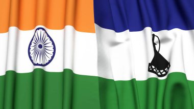 Hindistan ve LESOTHO bayrakları gerçekçi kumaş dokusuyla