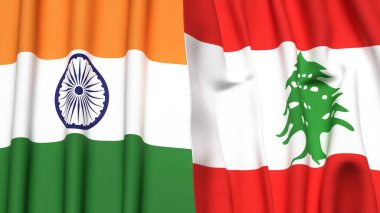 Gerçekçi kumaş dokusuna sahip Hindistan ve LEBANON bayrakları