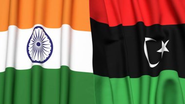 Gerçek kumaş dokusuna sahip Hindistan ve Libya bayrakları