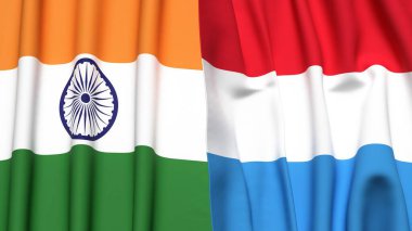 Gerçek kumaş dokusuna sahip Hindistan ve LUXEMBOURG bayrakları