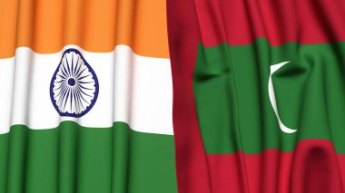 Gerçek kumaş dokusuna sahip Hindistan ve Maldivler bayrakları
