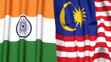 Gerçekçi kumaş dokusuna sahip Hindistan ve Malezya bayrakları