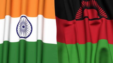 Gerçek kumaş dokusuna sahip Hindistan ve Malavi bayrakları