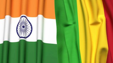 Gerçek kumaş dokusuna sahip Hindistan ve Mali bayrakları