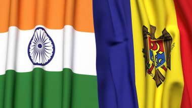 Gerçekçi kumaş dokusuna sahip Hindistan ve MOLDOVA bayrakları