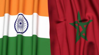 Gerçek kumaş dokusuna sahip Hindistan ve MoroCCO bayrakları
